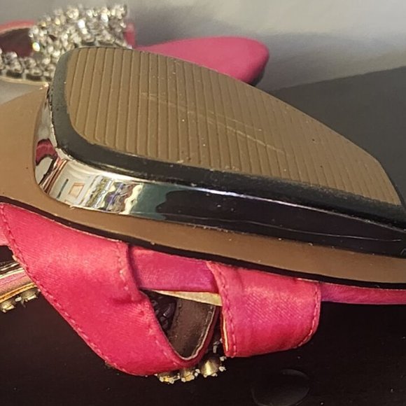 CORA Rhinestones Pink/ Silver Fabric Open Toe Platform Stiletto Heels Size 6 - Picture 9 of 11